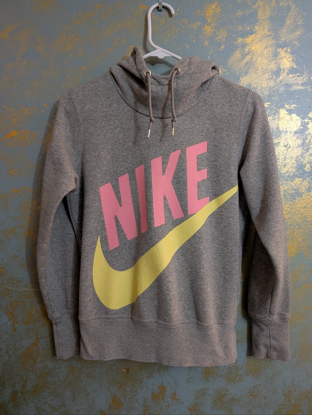 Nike Gray Hoodie with Pink Logo and Yellow Swoosh Size M